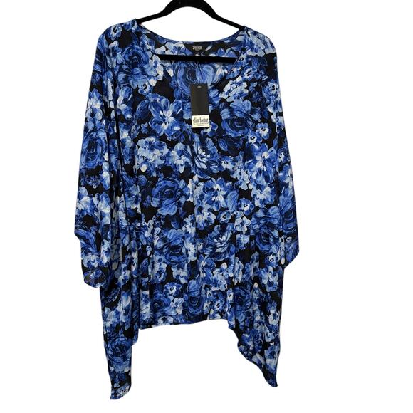 New Slim Factor by Investments Plus Size Royal Blue Floral Tunic Blouse Size 3X - Picture 2 of 7